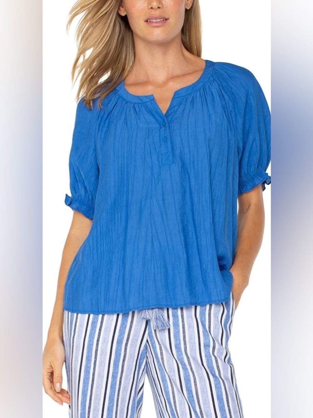 Liverpool Los Angeles Crinkled Cobalt Blue Blouse Small- Coastal, Beach Pics